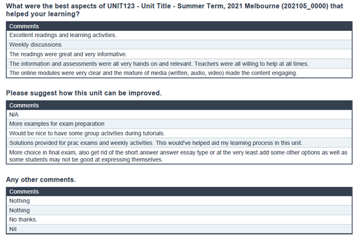  SELT Student comments collated